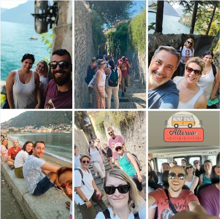 Παρέα σε roadtrip στη Λίμνη Κόμο με το Altervan, απολαμβάνοντας την εμπειρία της εξερεύνησης της Ιταλίας.