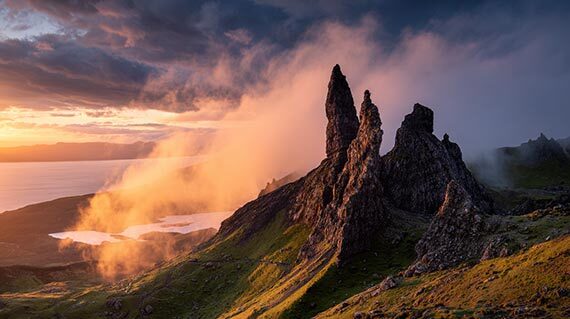 Old Man of Storr sunrise fog Isle of Skye Scotland