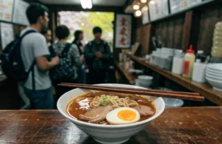 Ramen στον πάγκο, σε μικρό μαγαζί στην Ιαπωνία