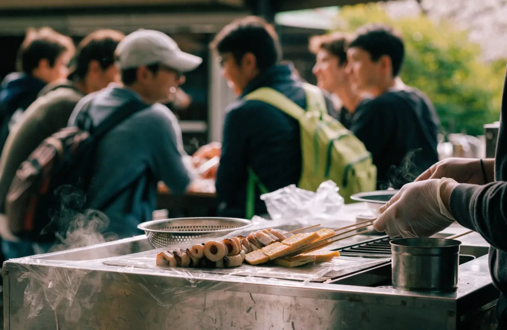 Street food στους πάγκους της αγοράς Tsukiji, Τόκιο
