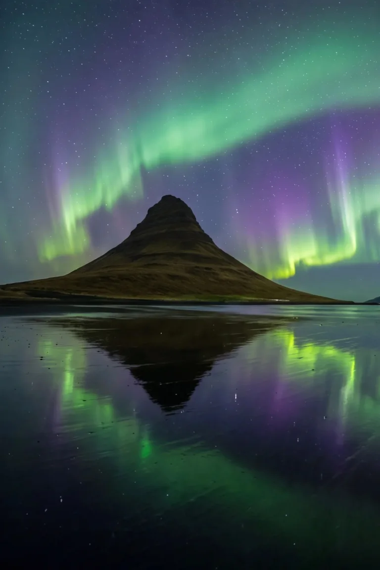 Το Vestrahorn πάνω από τις μαύρες αμμοθίνες του Stokksnes στο βραδινό φως, με το βαν μας στον χωματόδρομο