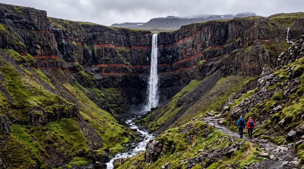 Ο Hengifoss και ο γκρεμός με τις κόκκινες γραμμές, στα ανατολικά