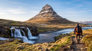 Ο Kirkjufellsfoss με απέναντι το Kirkjufell, στο φως του Μαΐου
