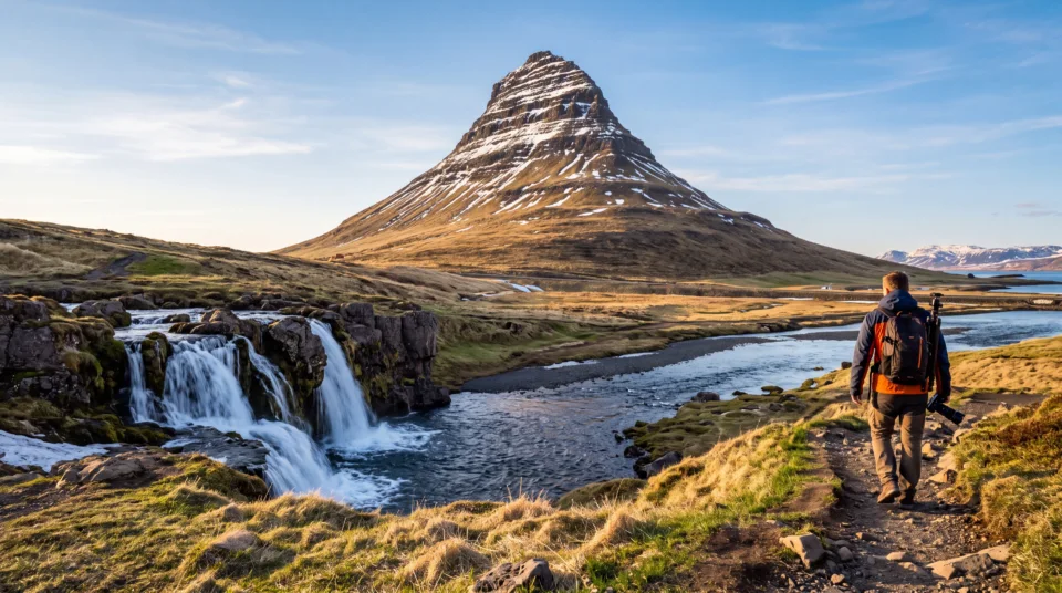 Ο Kirkjufellsfoss με απέναντι το Kirkjufell, στο φως του Μαΐου