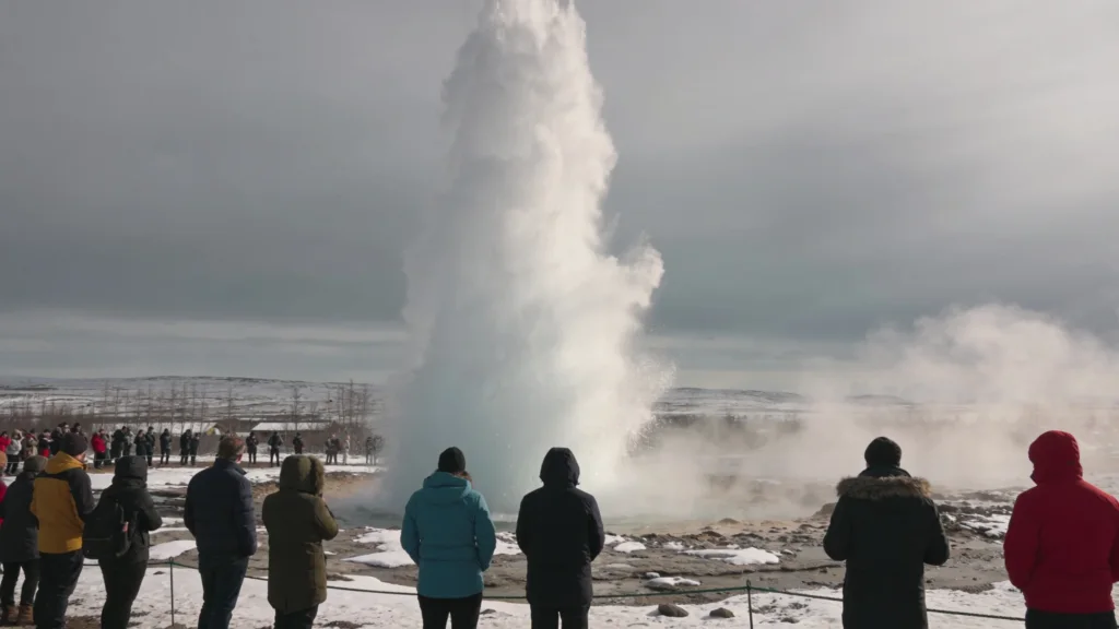 Ο Strokkur εκτοξεύει νερό στο Geysir
